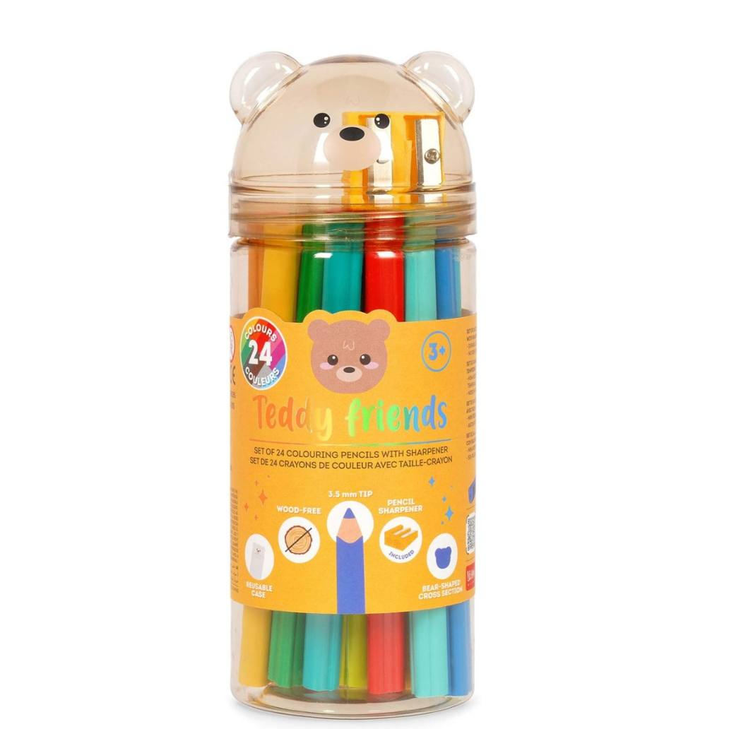 Lápis de cor LEGAMI Teddy Friends caixa com 12 cores + afia