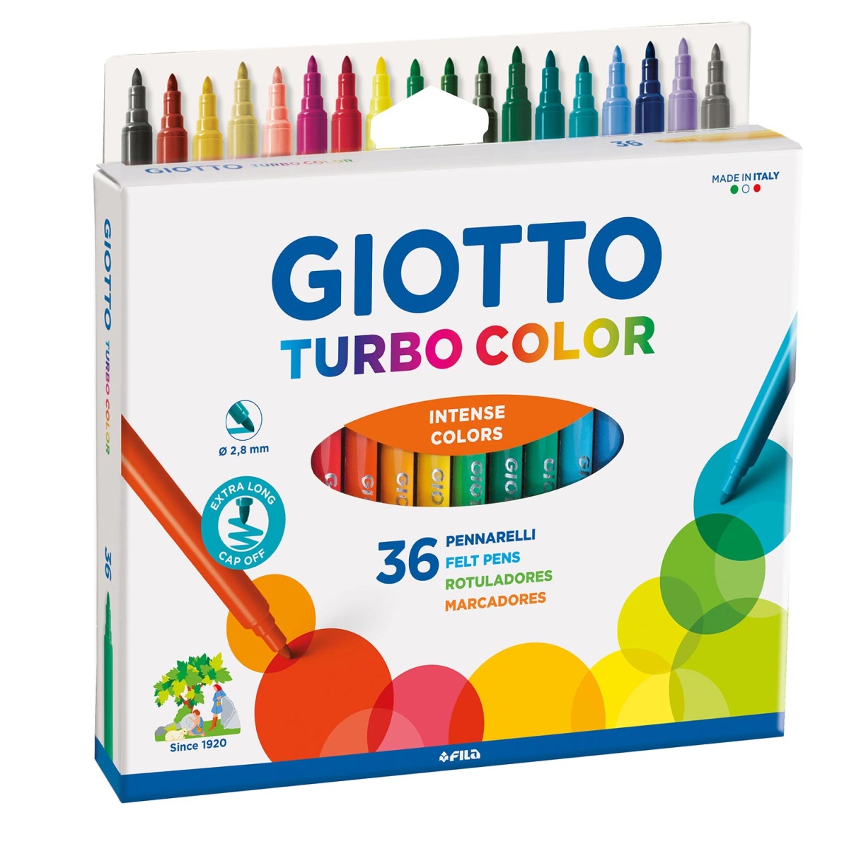 Canetas de feltro laváveis GIOTTO Turbo Color caixa com 36 cores
