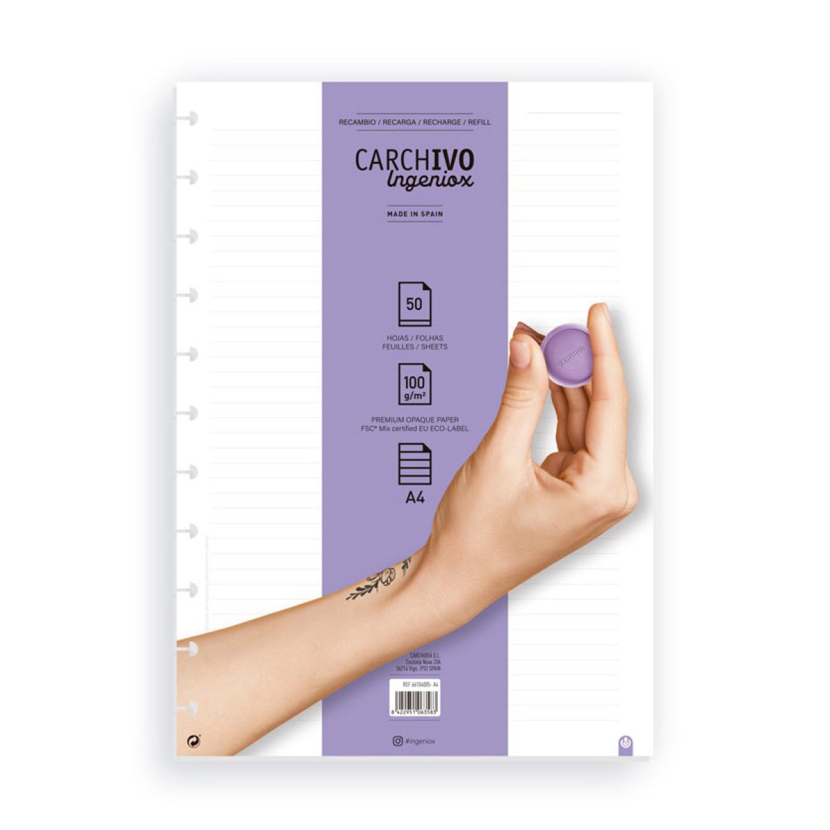 Recarga A4 para caderno INGENIOX pautado 50 folhas