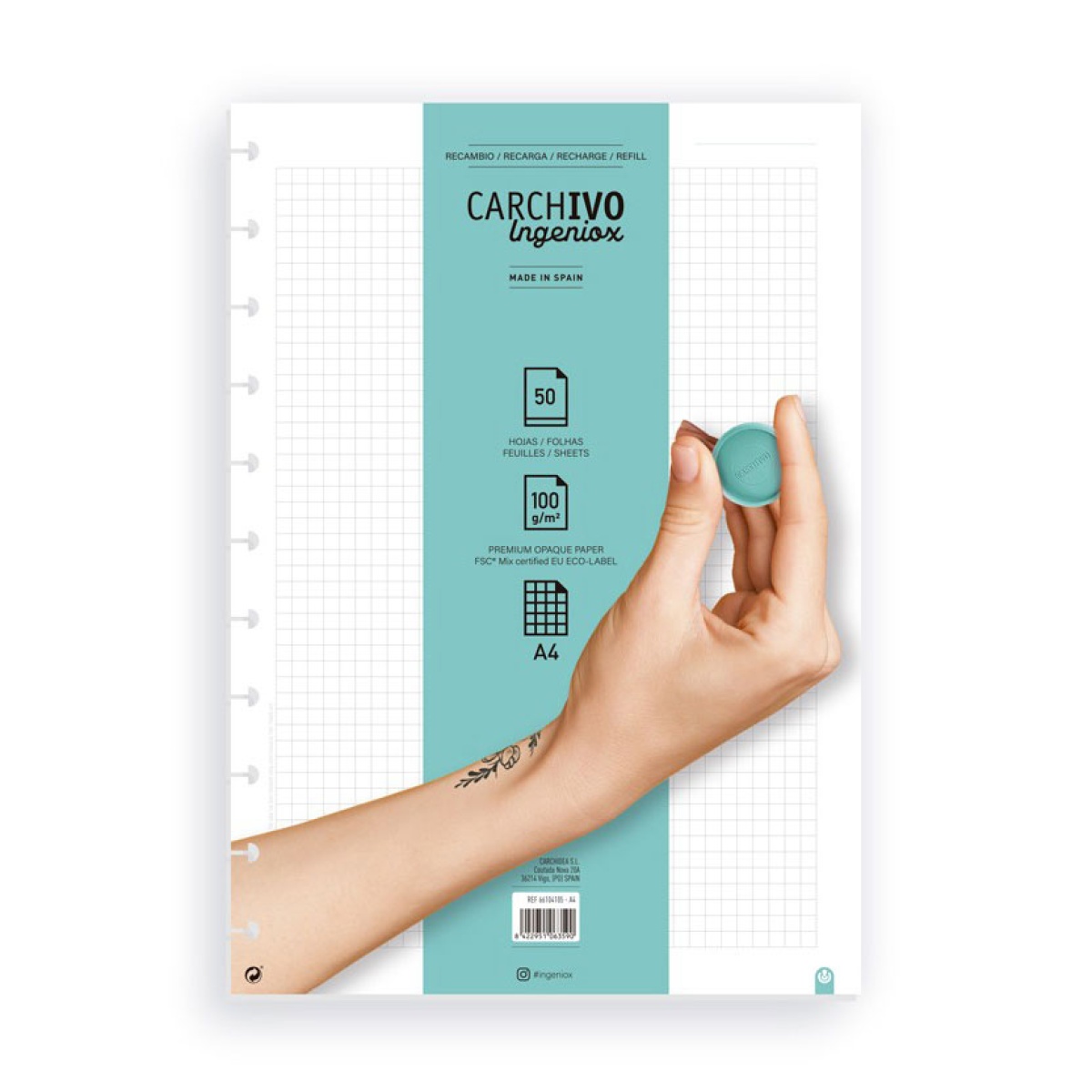 Recarga A4 para caderno INGENIOX quadriculado 50 folhas
