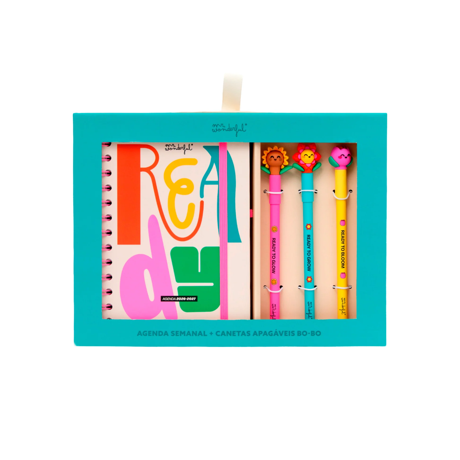 Conjunto agenda Mr. Wonderful pequena 2026-27 Semanal + 3 canetas apagáveis Bo-Bo - Ready
