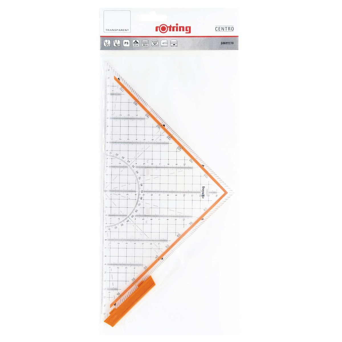P041684 Esquadro geométrico Rotring Centro 45°/32cm com pega