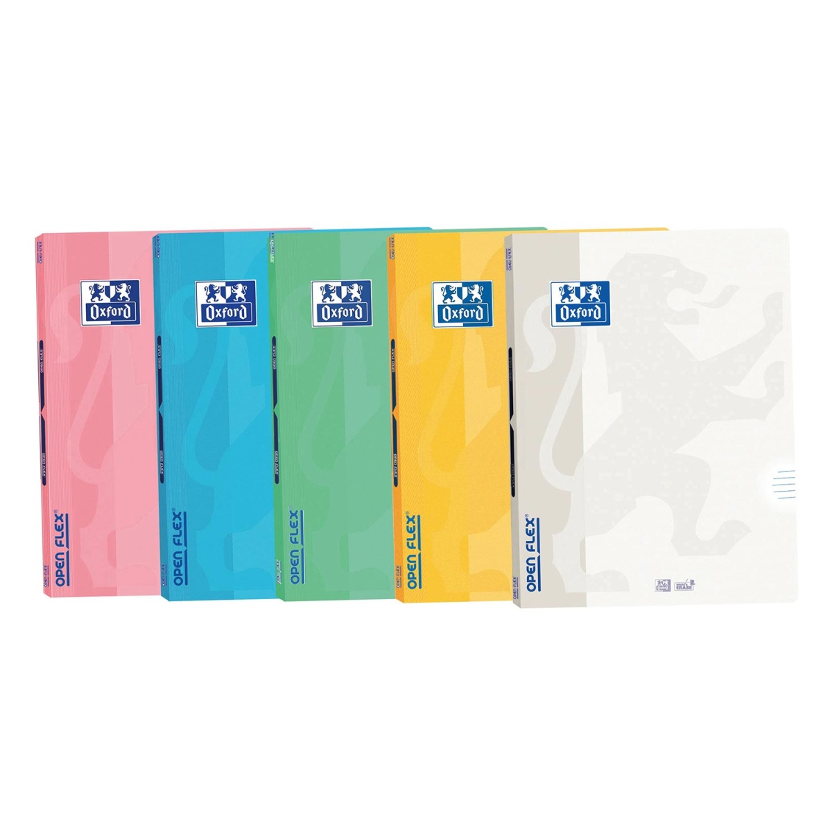 P133491 Caderno A4 capa plástica agrafado Oxford Openflex pautado 48 folhas 90g cores pastel sortido
