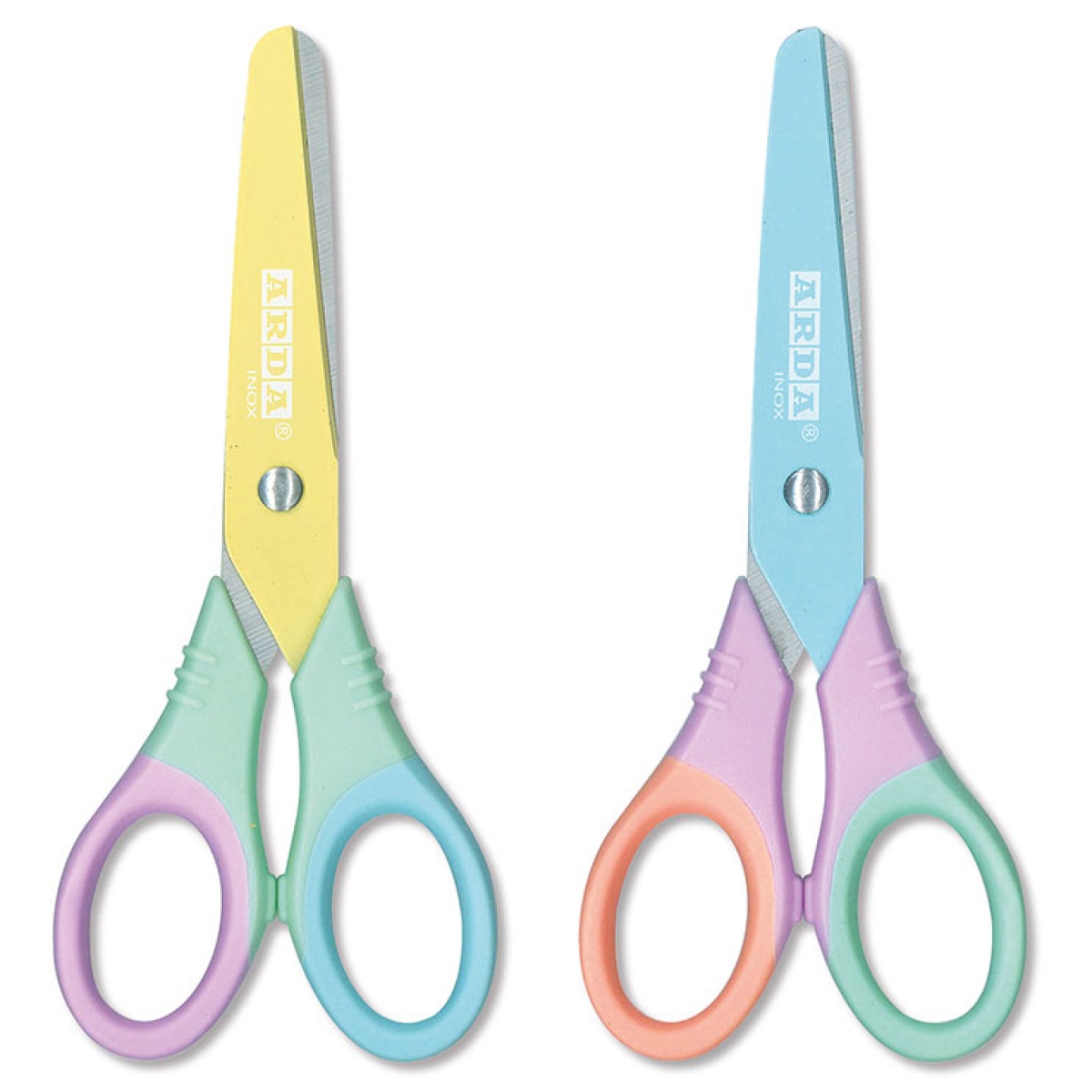 P189244 Tesoura escolar 13cm redonda Arda Bi-Soft pastel bicolor 2.0 sortido