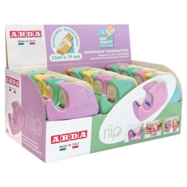 Fita adesiva com desenrolador 33mx19mm Arda Keep Colour pastel sortido